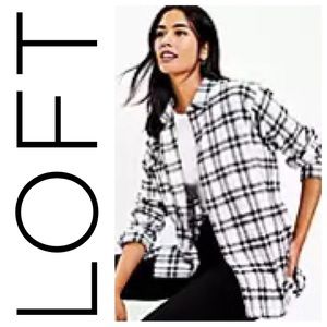 LOFT - NWT - Black & White Plaid Flannel Pocket Tunic Shirt - M
